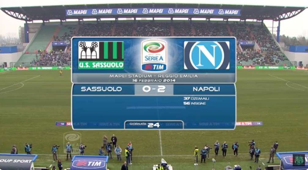 La partita Sassuolo-Napoli 0-2 si gioca il 16 febbraio 2014 con gli azzurri che hanno iniziato un nuovo ciclo con l'iberico Rafa Benitez..